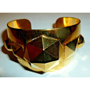 Vintage AV Max‎ NYC Cuff Bracelet Textured Gold Tone 3D Pyramid